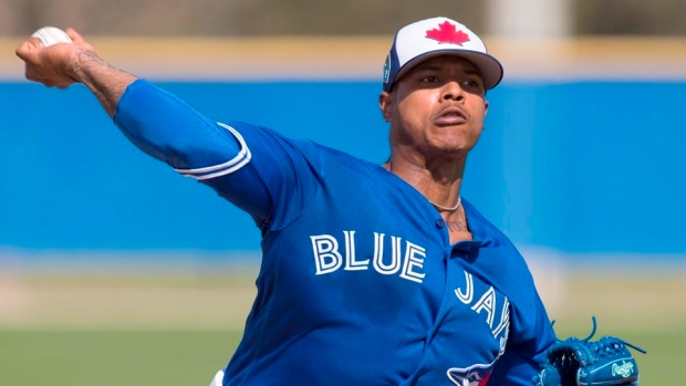 Marcus Stroman and Randal Grichuk are going after each other on
