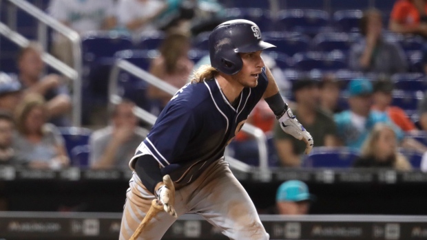 Travis Jankowski of the Seattle Mariners in action against the New