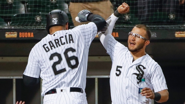 Leury Garcia singles on a line drive to left fielder Eddie Rosario., 06/28/2018