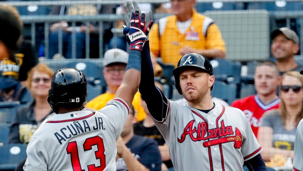 Acuna hits leadoff HR, Braves edge Bucs 2-1 for 3-game sweep - ABC Columbia