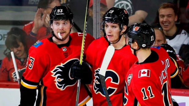 Matthew Tkachuk, Sam Bennett and Mikael Backlund