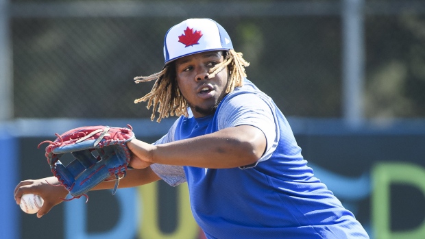 Buffalo Bisons third baseman Vladimir Guerrero Jr. (27) pops out