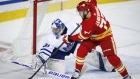 Frederik Andersen makes a save on Mark Jankowski.