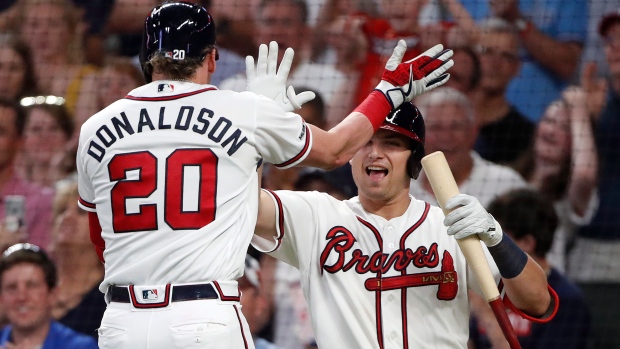 Josh Donaldson of the Atlanta Braves in action against the New York