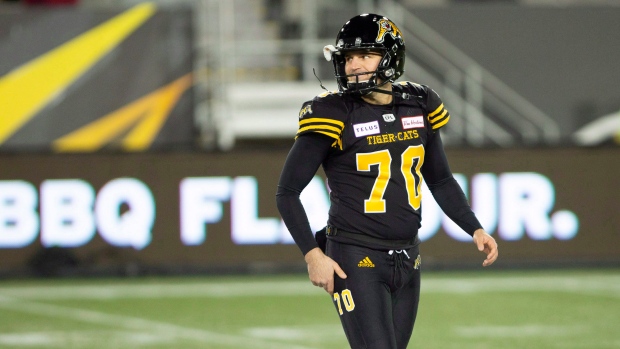 Canadian kicker Lirim Hajrullahu gets shot with NFL's Carolina Panthers