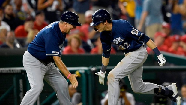 The Brewers were so excited about Eric Thames' walk-off HR that they ripped  off his jersey