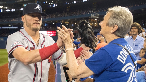 Josh Donaldson acknowledges Blue Jays fans Tuesday at Rogers Centre.