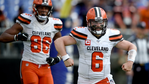 Baltimore ripped by Cleveland 40-25 as Mayfield and Chubb carry