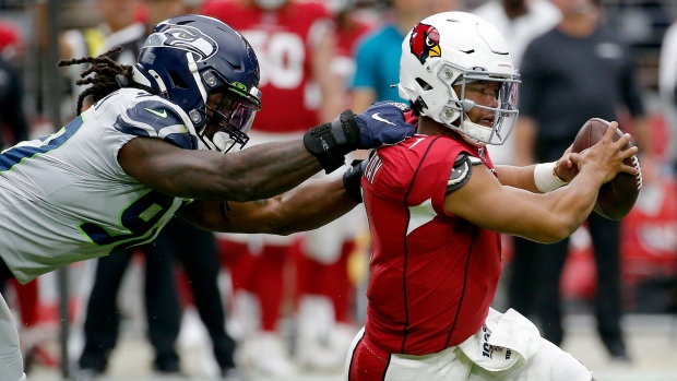 Detroit Lions tight end T.J. Hockenson (88) catches a touchdown pass as  Kansas City Chiefs defensive back Bashaud Breeland (21) defends during an  NFL football game in Detroit, Sunday, Sept. 29, 2019. (