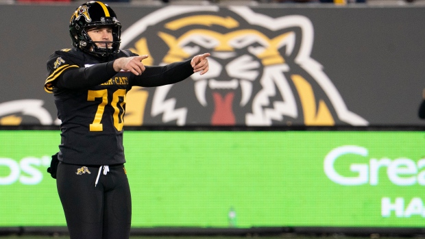 Canadian kicker Lirim Hajrullahu gets shot with NFL's Carolina Panthers