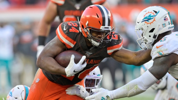 Watch the first of two straight Myles Garrett sacks of Baker Mayfield in  the third quarter 