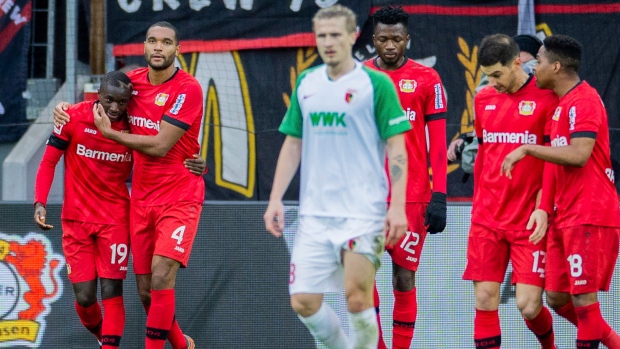 Leverkusen players celebrate