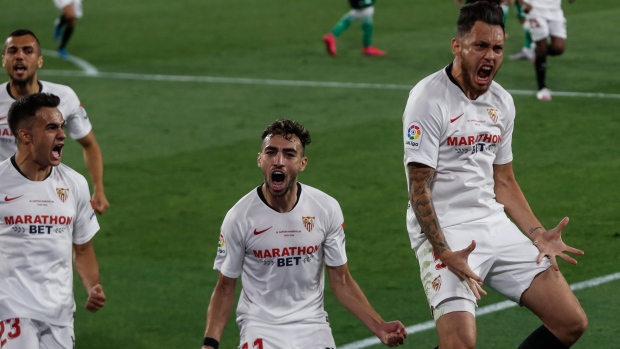 Sevilla players celebrate