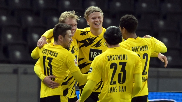 Erling Haaland scores four as Borussia Dortmund beats Hertha