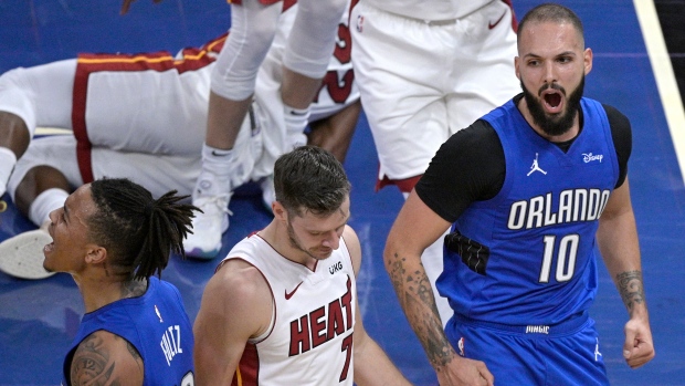 Markelle Fultz, Evan Fournier and Goran Dragic