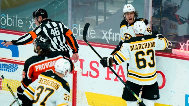 David Pastrnak, Brad Marchand, Patrice Bergeron 