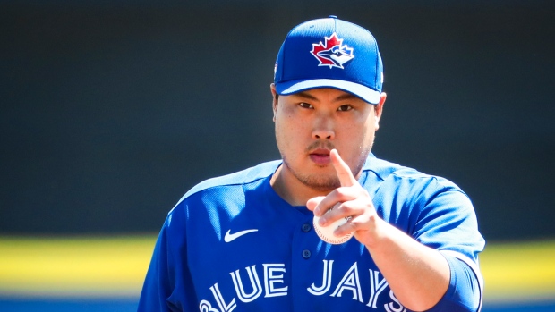 Hyun-Jin Ryu gets ball for Toronto Blue Jays on Opening Day 