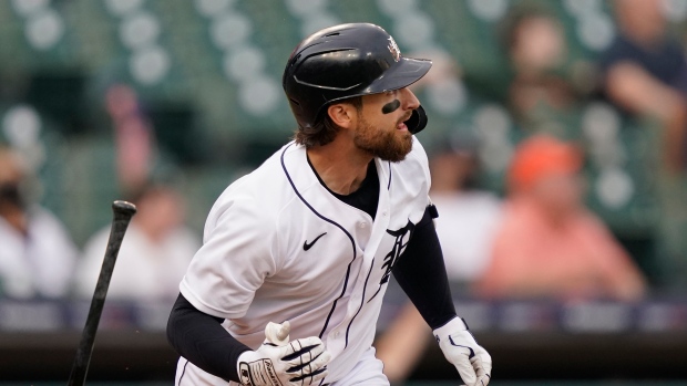 Detroit Tigers' Eric Haase plays during a baseball game, Thursday