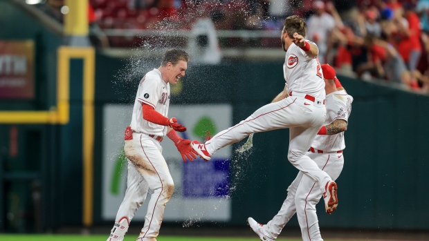 Tyler Stephenson, Cincinnati Reds celebrate