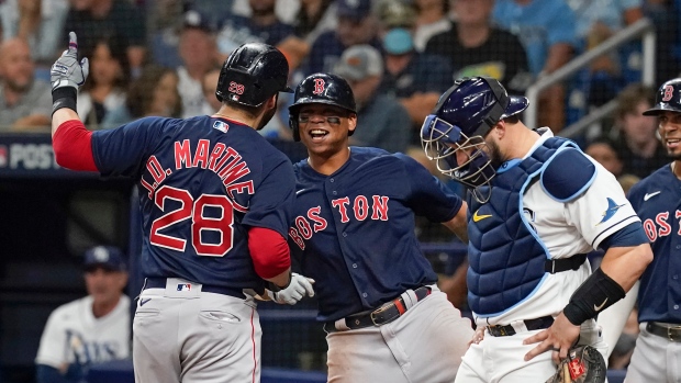 THIS: Rays, Red Sox celebrate wins in the outfield 