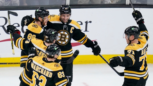 David Pastrnak of the Boston Bruins warms up prior to the 2019