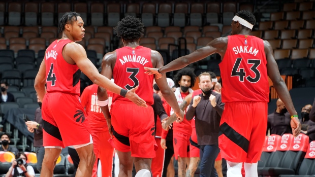 Scottie Barnes, OG Anunoby and Pascal Siakam