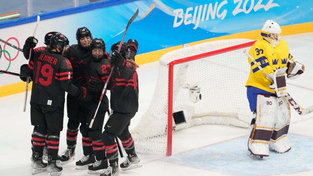 Canada celebrates vs. Sweden