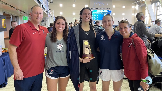 Lia Thomas after winning 500 free at the NCAA Championships