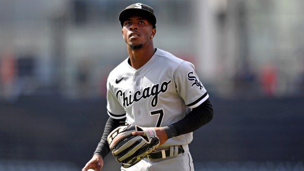 Tim Anderson of the Chicago White Sox warms up prior to a game