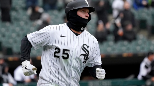 Andrew Vaughn of the Chicago White Sox hits a walk-off three run