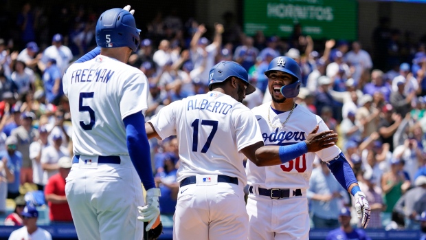 Los Angeles Dodgers Edwin Rios hits against the Arizona