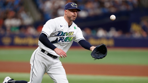 Corey Kluber of the Tampa Bay Rays pitches in the second inning