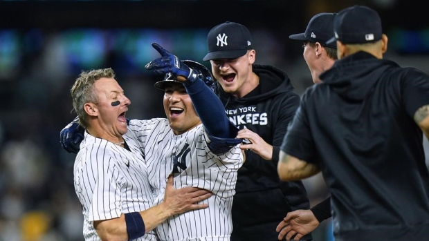 Jose Trevino and New York Yankees Celebrate 