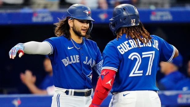 Jordan Romano, Bo Bichette, Whit Merrifield and Vladimir Guerrero Jr.  News Photo - Getty Images