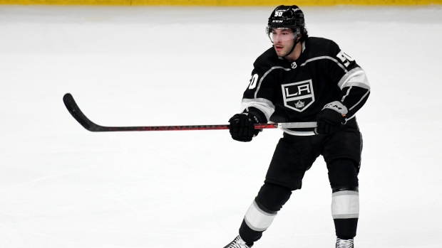 Los Angeles Kings defenseman Sean Durzi celebrates a goal with Los News  Photo - Getty Images