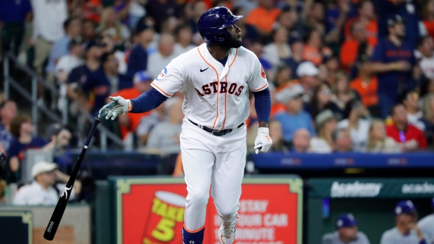 Yordan Alvarez of the Houston Astros at bat against the New York