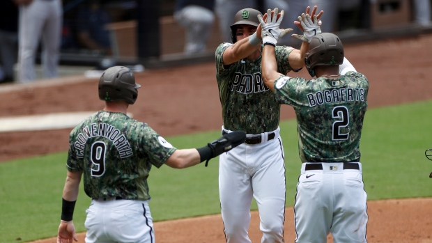 Matt Carpenter of the San Diego Padres hits two-RBI double against