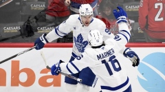 John Tavares and Mitch Marner celebrate