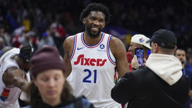 76ers star Joel Embiid falls during warmups but remains in lineup for matchup with Celtics Article Image 0