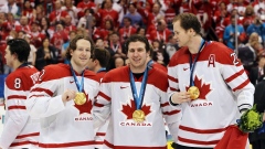 Duncan Keith, Mike Richards and Chris Pronger