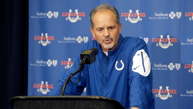 Colts coach Chuck Pagano goes back to the movies in news conference