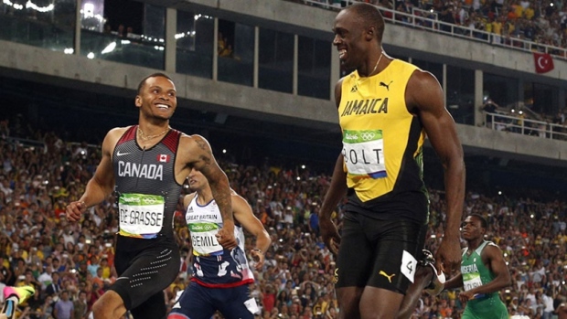 Andre De Grasse and Usain Bolt