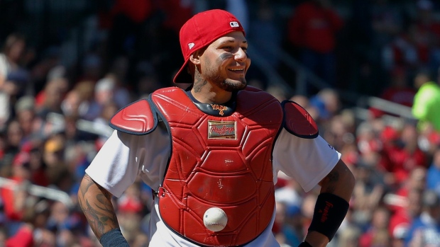 Yadier Molina's Jordan Catchers Gear (Chest Protector, Shin Guards) in 2023