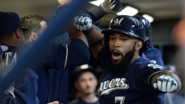 Eric Thames celebrates