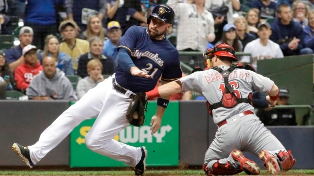 The Brewers were so excited about Eric Thames' walk-off HR that they ripped  off his jersey